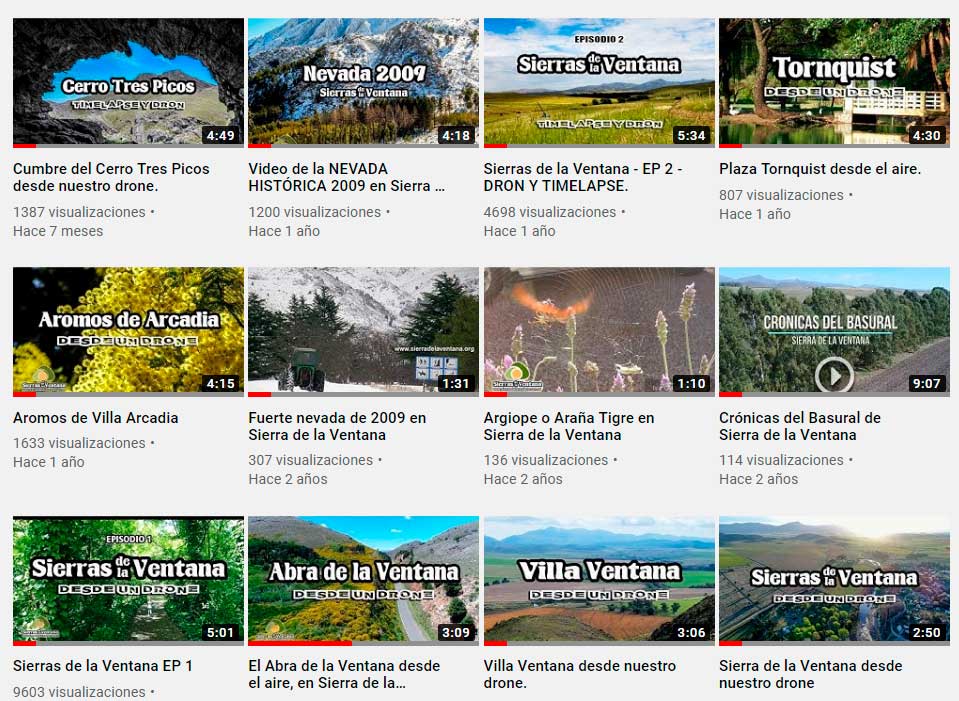 Vídeos mas populares de las Sierras de la Ventana en Youtube